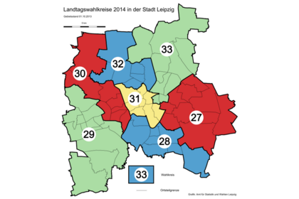 Karte mit den Leipziger Landtagswahlkreisen 2014.