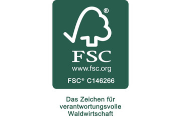 grün weißes Logo der FSC-Zertifizierung für die Waldbewirtschaftung nach ökologischen Standards