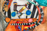 buntes, abstraktes, comicartiges Gemälde des 12-jährigen Asslani Gjemoil