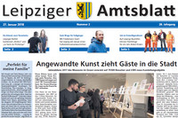 Titelseite des Leipziger Amtsblatts vom 27. Februar 2018 zeigt einige Besucher des Grassi Museums für Angewandte Kunst, die sich die Jasper-Morrison-Ausstellung ansehen