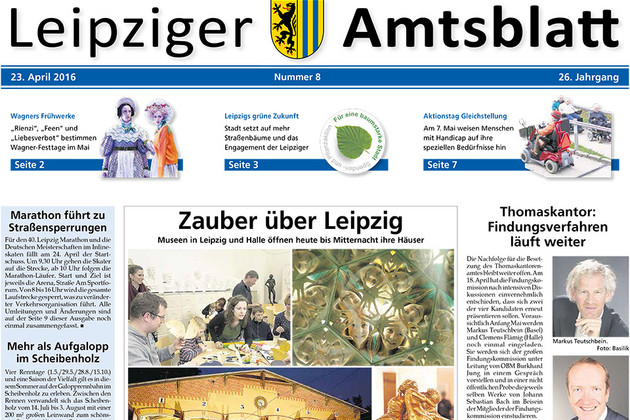 Titelseite des Leipziger Amtsblatts vom 23. April 2016 zeigt Einblicke in Leipziger Mussen, die zur Museumsnacht öffnen