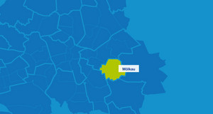Karten mit den Umrissen der Leipziger Stadtteil. Mölkau ist hervorgehoben.