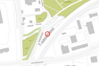 Kartenausschnitt vom Leipziger Stadtplan mit roter Markierung auf einem Gebäude