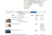 Bildschirmfoto einer Online-Anwendung, die verschiedene Bürgerbeteiligungsmaßnahmen anzeigt. Zudem gibt es eine Such- und Filterfunktion.