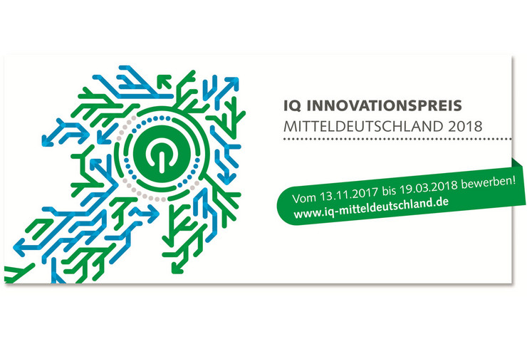 Grün-blau gestaltetes Logo für den IQ Innovationspreis Mitteldeutschland 2018