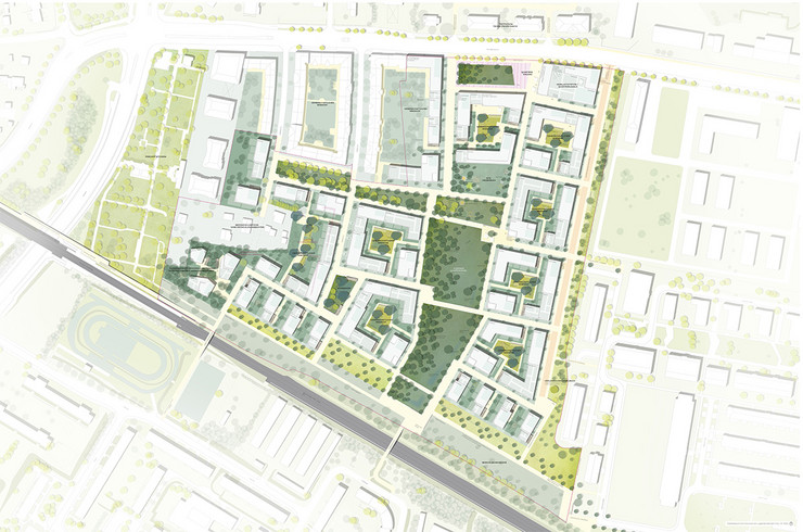 Entwurf der Gebäudeanordnung für das neue Stadtquartier an der Glesiener Straße