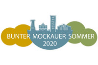 Schriftzug "Bunter Mockauer Sommer 2020", in der Mitte eine gezeichnete Stadtsilhouette