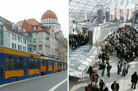Collage Straßenbahn LVB und Glashalle Leipziger Messe für News Service-Champions 2015