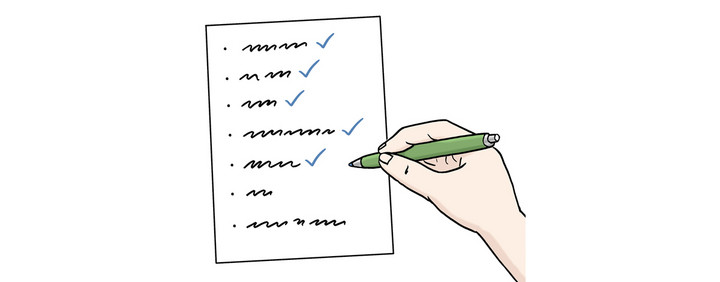 Checkliste mit Stift, der Punkte abhakt