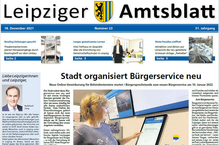 Titelblatt des Leipziger Amtsblatt Nr. 23/2021 