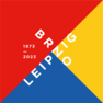 in einem Quadrat finden sich die Farben rot für Brünn und blau-gelb für Leipzig sowie die Schriftzüge beider Städte wieder