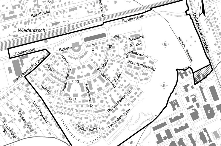 Karte mit Geltungsbereich Bebauungsplan Nr. E-140 Wohngebiet Martinshöhe, 6. Änderung