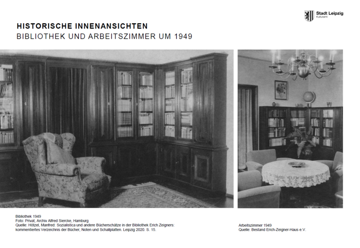 Schwarz-weiß-Fotos mit altem Bücherschrank und Lesesessel