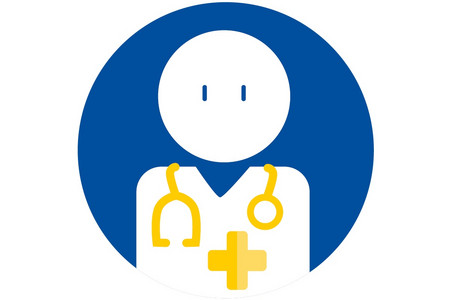 weiße Arztfigur mit Stethoskop vor blauem Hintergrund