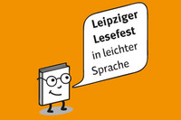 Ein Buch mit Sprechblase sagt Leipziger Lesefest in leichter Sprache