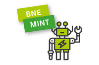 Piktogramm mit einem Roboter, daneben der Schriftzug "BNE" und "MINT