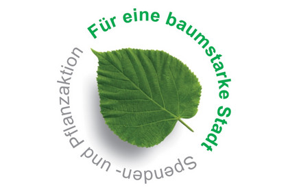Logo für Pflanz- und Spendenaktion eine Baumstarke Stadt mit grünem Blatt
