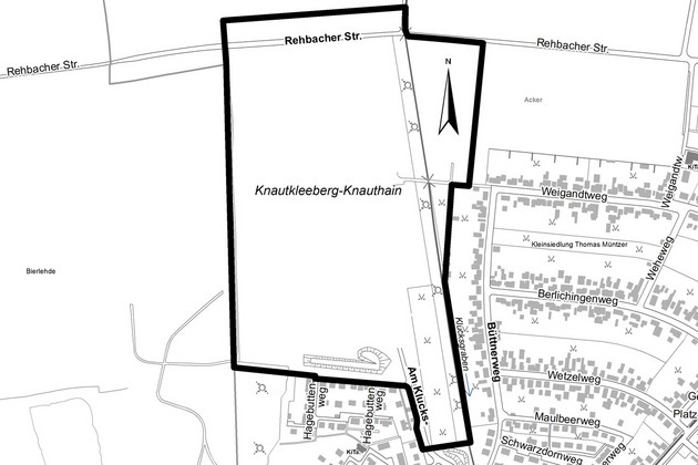 Zeichnerische Umrahmung des Gebietes auf der Stadtkarte zum Geltungsbereich des Bebauungsplan Nr. 437 Wohnen am Klucksgraben in Leipzig Knautkleeberg-Kanuthain