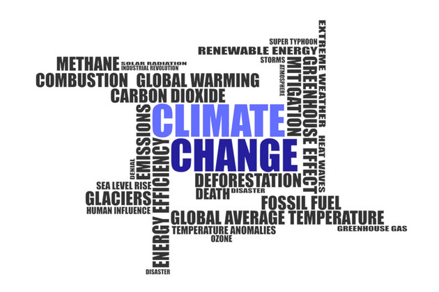 Kollage aus verschiedenen englischen Worten zum Thema Klimawandel