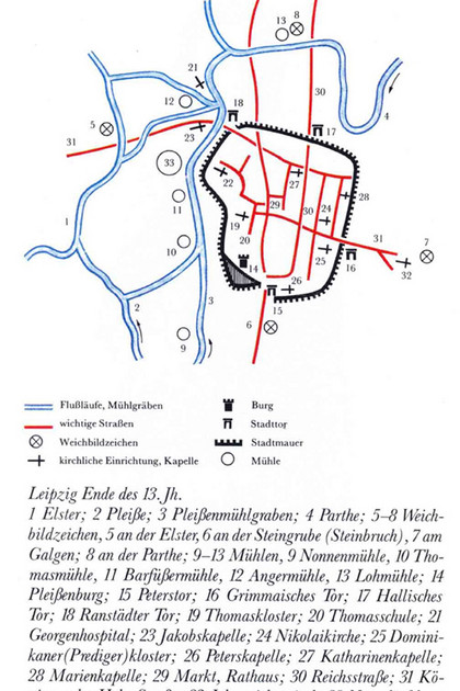 Zeichnung des Leipziger Stadtplans im 13. Jahrhundert