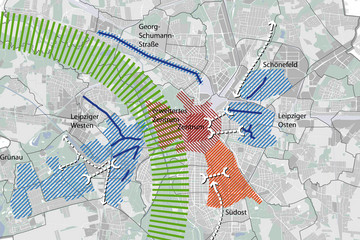Karte mit Darstellung der fachübergreifenden Schwerpunkträume der Stadtentwicklung