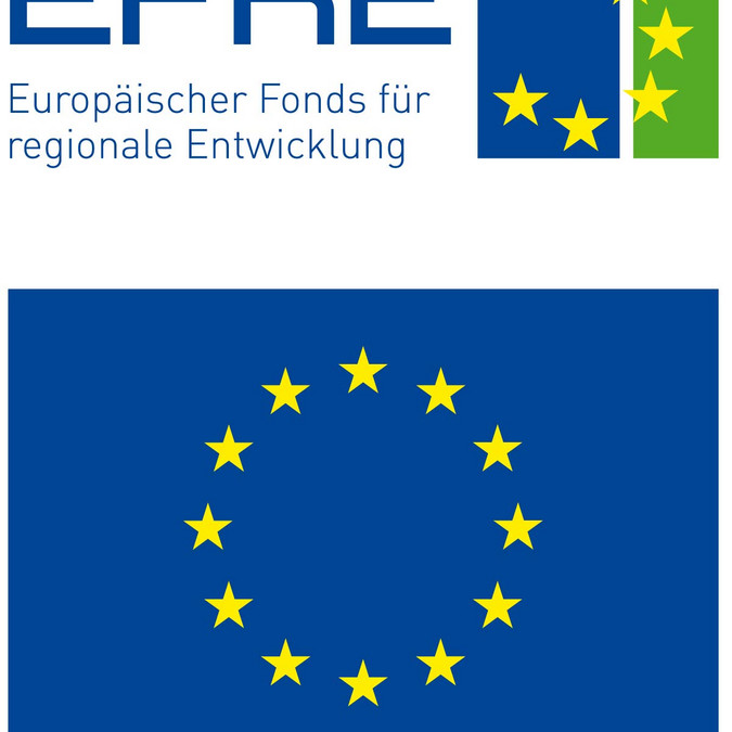 Logo mit EU-Flagge, darüber steht "Europa fördert Sachsen. EFRE Europäischer Fonds für regionale Entwicklung".