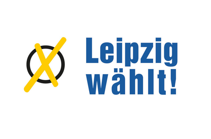 Logo Leipzig wählt mit eine Kreis der mit einem Kreuz markiert ist.