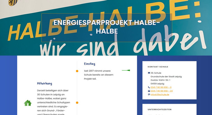 Screenshot einer Internetseite mit der Überschrift "Energiesparprojekt Halbe-Halbe"
