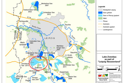 map with lake Zwenkau as part of Leipzig Neuseenland