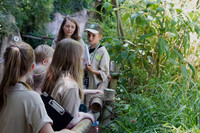 Kinder der AG Zoo Kids stehen an einem Zoogehege mit vielen Pflanzen