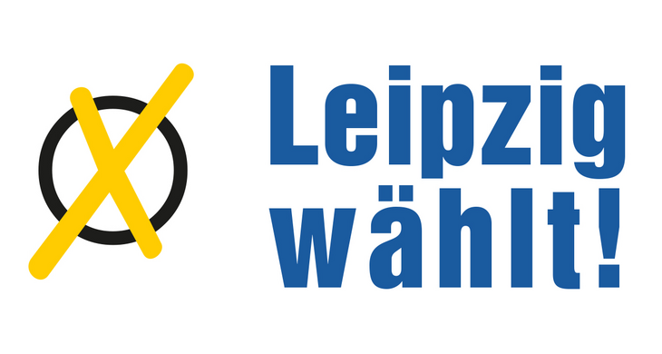 Schriftzug "Leipzig wählt", daneben Kreis mit gelbem Kreuz