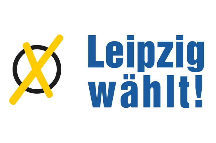Schriftzug "Leipzig wählt", daneben Kreis mit gelbem Kreuz