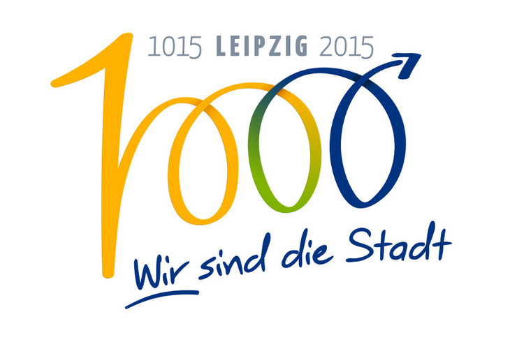 Logo 1000 Jahre Leipzig mit einer 1000 als Grafik und Schrift: 1015 2015 Leipzig Wir sind die Stadt.