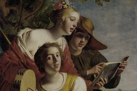 Auschnitt aus dem Gemälde "Musizierende Gesellschaft" von Gerard von Honthorst zeigt drei musizierende Frauen im Stil der Alten Meister