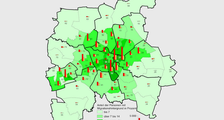 Karte der Stadt Leipzig mir eingezeichneten Stadtbezirken und Ortsteilen