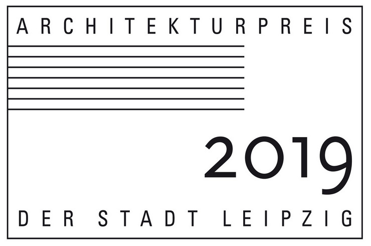 Schwarz-weißes Logo mit dem Text "Architekturpreis der Stadt Leipzig 2019".