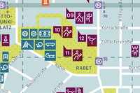 Ausschnitt aus dem Stadtteilplan Leipziger Osten mit Grafiken für verschiedene Bewegungsangebote