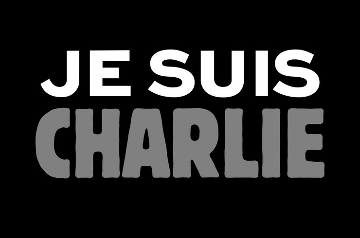 Schwarze Grafik mit der Schrift "je suis charlie" (Ich bin Charlie)