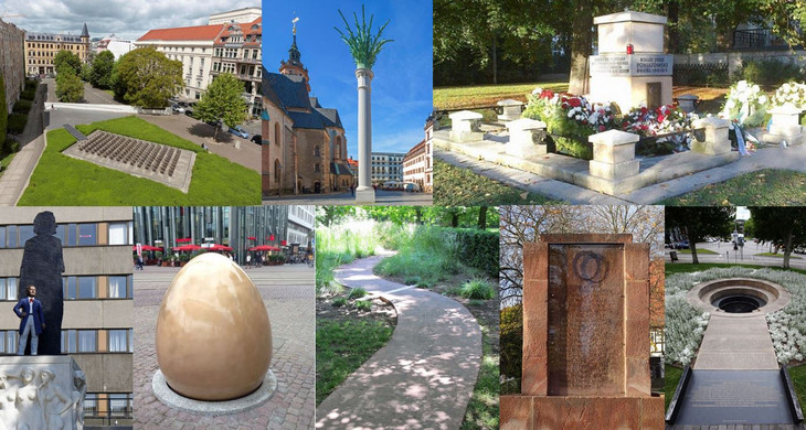 Collage von verschiedenen Denkmalen in Leipzig