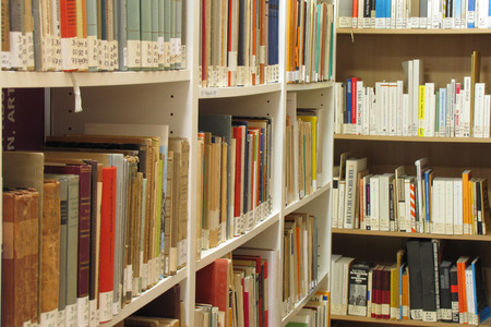 Die Bibliothek des Leipziger Schulmuseums, Bereich nach 1945. Bücherregale mit Büchern..
