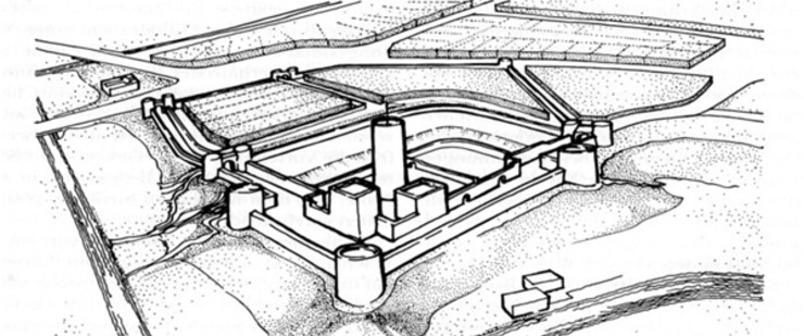 Rekonstruktionszeichnung der Leipziger Burg um 1015 nach archäologischen Grabungen durch Herbert Küas.