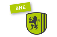 Piktrogramm mit dem Leipzig-Wappen, daneben der Schriftzug "BNE"