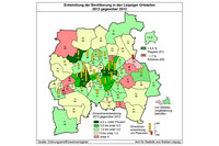 Grafik mit der Entwicklung der Bevölkerung in den Leipziger Ortsteilen 2013 gegenüber 2012