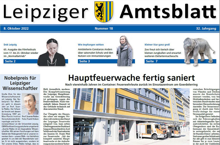Leipziger Amtsblatt Nr. 18/2022 Titelbild - Auszug