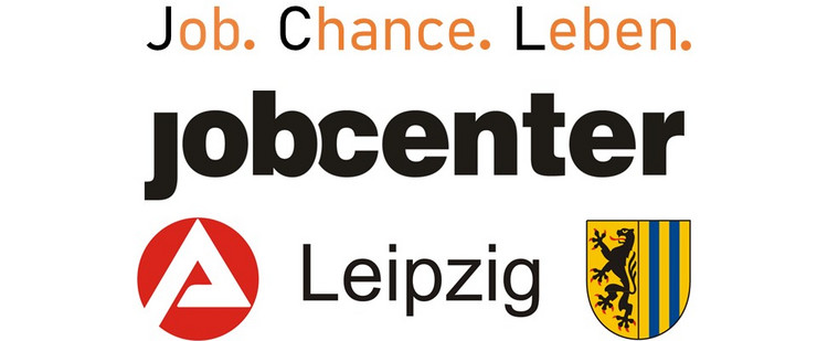 Logo des Jobcenters Leipzig mit den Begriffen "Job. Chance. Leben."