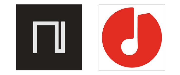 zwei Logos: hellgrauer Buchstabe n auf dunkelgrauem Hintergrund und rote Note auf weißem Hintergrund