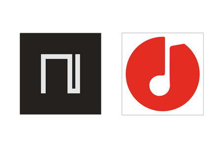 zwei Logos: hellgrauer Buchstabe n auf dunkelgrauem Hintergrund und rote Note auf weißem Hintergrund