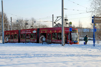 Eine Straßenbahn im Schnee