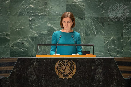 Präsidentin der Republik Moldau Maia Sandu bei eine Rede in der UN
