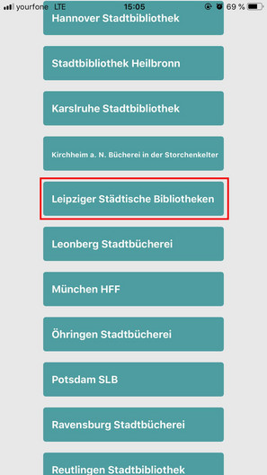 Bildschirmfoto der Auflistung der verfügbaren Bibliotheken in der filmfriend App